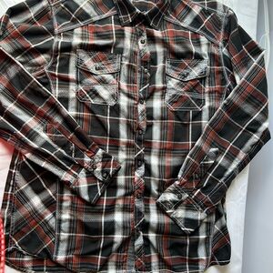 BKE Black And Red Plaid Western Style Shirt With Pearl snap Buttons. Size XL